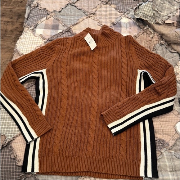 LOFT Side Stripe Cable Knit Sweater - Picture 3 of 4